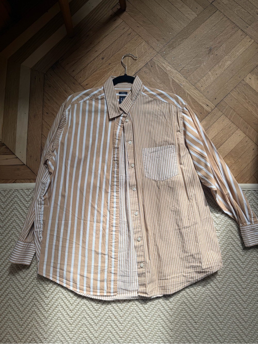 GAP the big shirt Tan and White Striped Button-Down Shirt